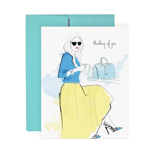 Pensées de café - carte de voeux, illustration de mode, carte vous manquez, carte moderne, dessin de mode, papeterie