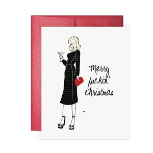 Merry Fuckin' Christmas - carte de voeux, carte de mode, illustration, carte de Noël, carte de vœux, carte de vœux, carte de Martini, carte drôle
