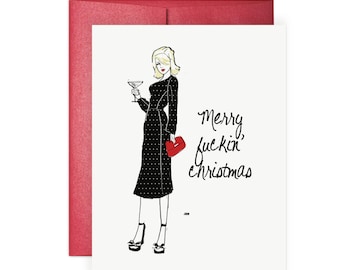 Buon fottuto Natale - Biglietto d'auguri, Biglietto di moda, Illustrazione, Biglietto di Natale, Biglietto di auguri, Biglietto di giuramento, Biglietto Martini, Biglietto divertente
