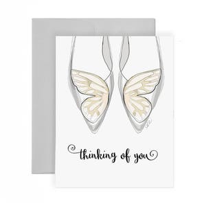 Vous pensez à vous appartements - carte de voeux, illustration de mode, carte juste parce que, carte vous manquez, carte de chaussures, carte papillon
