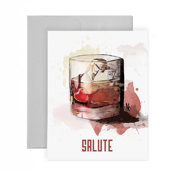 Salute - Greeting Card, Illustration, Drink Card, Birthday Card, Cocktail Card, Manhattan Card, Party Card