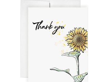 Thank You Sunflower - Greeting Card, Fashion Art, Illustration, Drawing, Flower, Sunflower