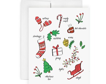 Divertimento natalizio: biglietto di auguri, biglietto di auguri, biglietto di Natale, illustrazione, biglietto artistico