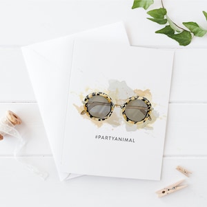 Party Animal - Carte de vœux, Illustration de mode, Carte de mode, Carte d’anniversaire, Juste parce que, Lunettes de soleil, Art, Accessoire, Intérieur vierge