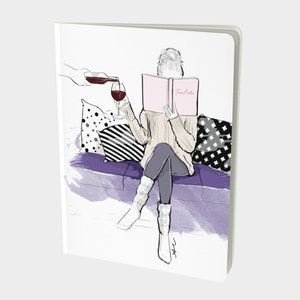 Wine and Book Notebook | Journal | Stationery | Cover Art | Fashion Illustration | Wine | Books | Jane Austen | Gift for Her | Notes