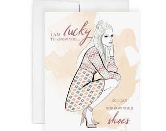 Lucky Shoes - Greeting Card, Birthday Card, Just Because Card, Art Card, Fashion Illustration, Stationery