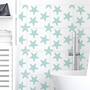 Peel and stick floor tile - Custom color tile stickers - Fun kids mint star tile for wall and floor - Set of 24 or 48 pcs - #Kids01