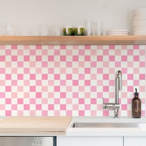 Peel and stick tile, Backsplash decals - Checkered retro pink tile - Set of 24 or 48 pcs - #261