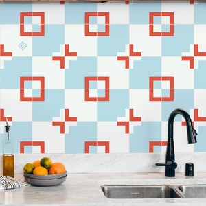 Floor tile stickers, Modern geometric graphic backsplash, Peel and stick tiles for wall and floor - Set of 24 or 48 pcs - #210