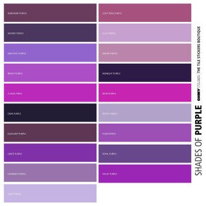 PURPLE Solid Color Chart - Peel and stick tile for wall and floor, 1 x 12&quot; tile sticker sheet sampling shades of purple