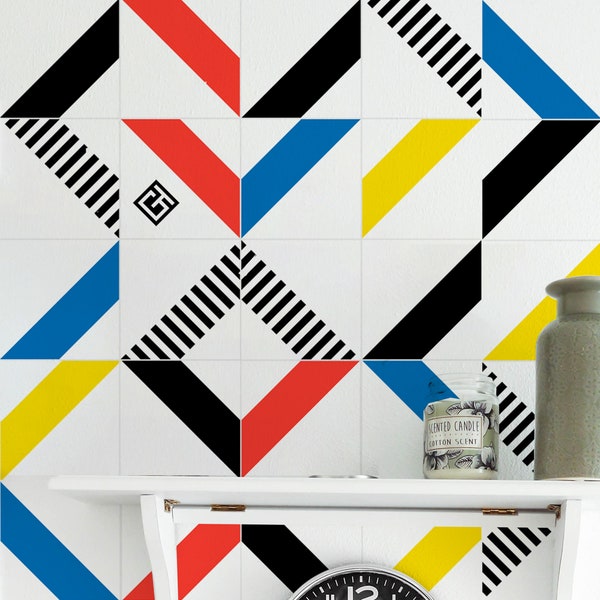Geometric Tile Stickers, Peel and Stick Decals, Custom Colors (Set of 24/48)
