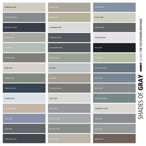 GRAY Solid Color Chart - Peel and stick tile for wall and floor, 1 x 12&quot; tile sticker sheet sampling shades of gray