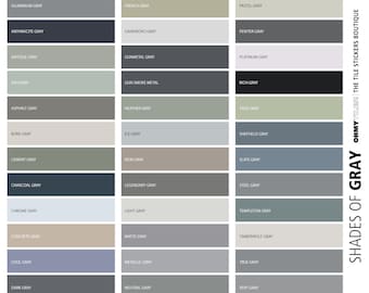 GRAY Solid Color Chart - Peel and stick tile for wall and floor, 1 x 12&quot; tile sticker sheet sampling shades of gray