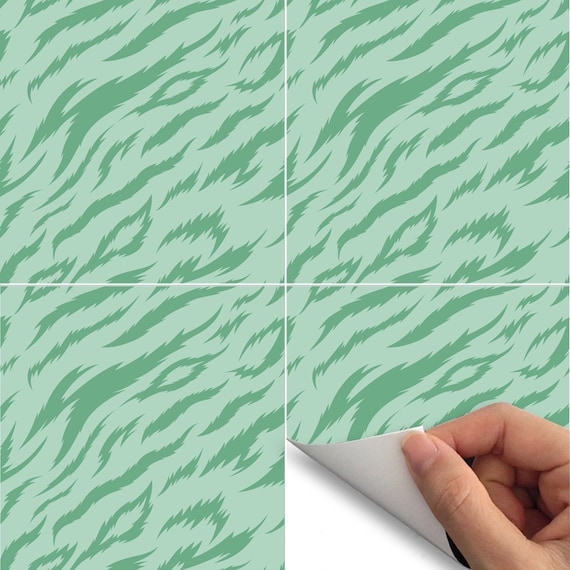 Floor Tile Stickers Modern Animal Print Tiles in Mint Green Etsy