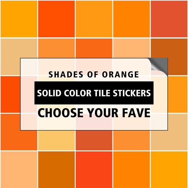 Peel and stick tile, Backsplash decals - Solid color orange tile stickers for wall and floor - Set of 24 or 48 pcs - #orange