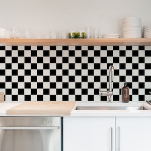 Peel and stick tile, Backsplash decals - Checkered tile - Midcentury modern retro 60&#39;s - Custom color tiles - Set of 24 or 48 pcs - #232