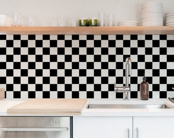 Peel and stick tile, Backsplash decals - Checkered tile - Midcentury modern retro 60&#39;s - Custom color tiles - Set of 24 or 48 pcs - #232