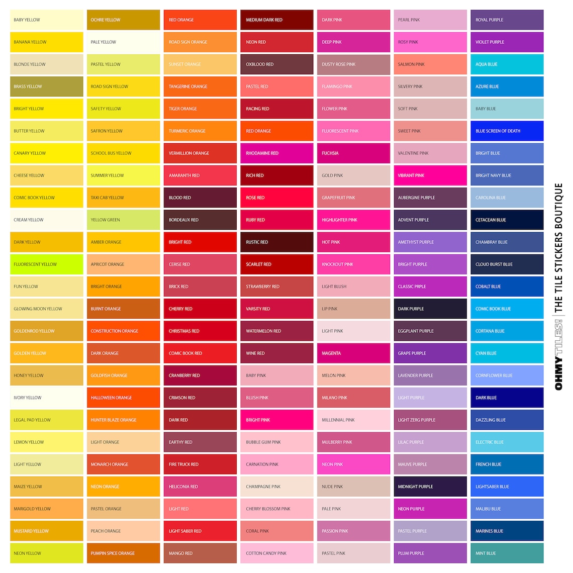 SOLID COLOR CHART - Peel and Stick Tile, Tile Stickers for Wall and ...