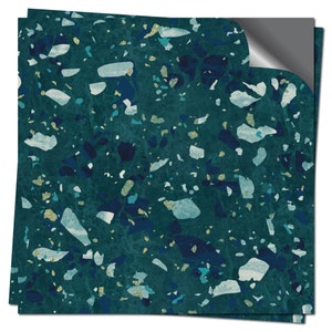 Floor tile stickers, Peel and stick tile - Green blue terrazzo faux gold glitter details - Custom colors - Set of 24 or 48 pcs - #terrazzo15