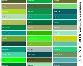 GREEN Solid Color Chart - Peel and stick tile for wall and floor, 1 x 12" tile sticker sheet sampling shades of green