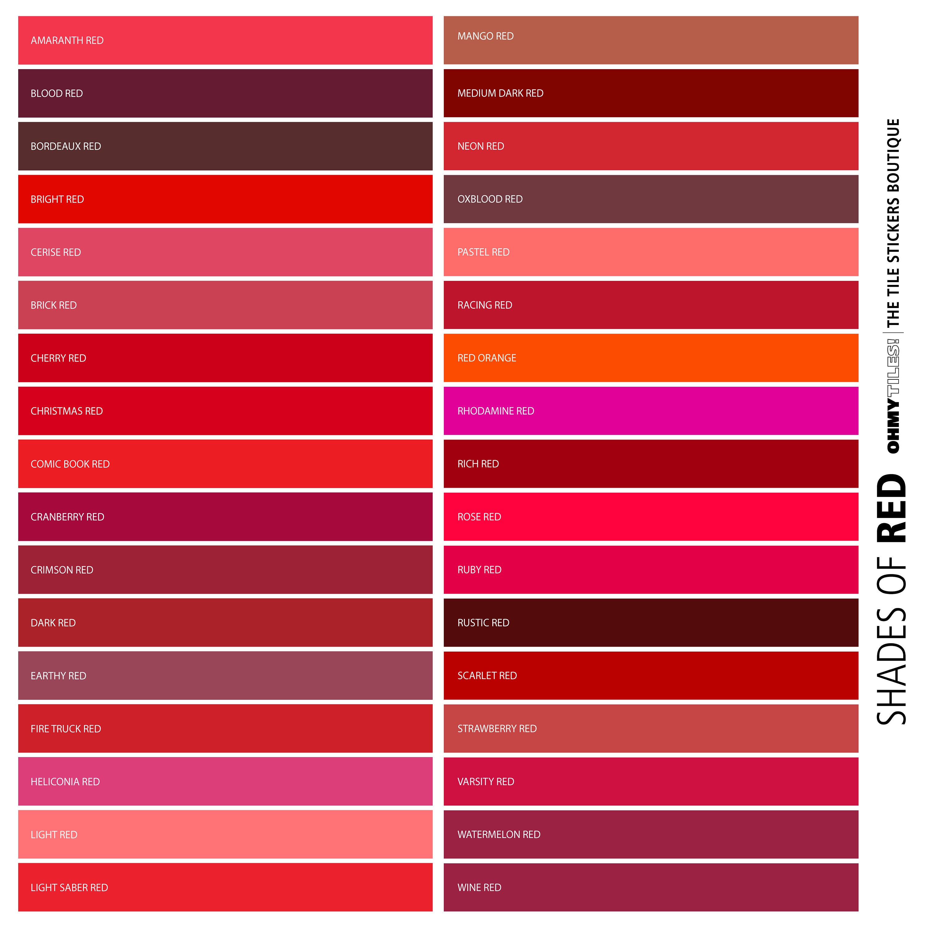 Shades Of Red Chart