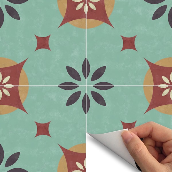 Spanish Retro Tile Stickers, 70s Style, Custom Colors, Peel & Stick