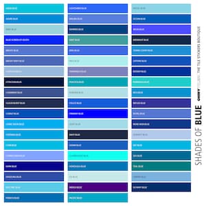 BLUE Solid Color Chart - Peel and stick tile for wall and floor, 1 x 12&quot; tile sticker sheet sampling shades of blue