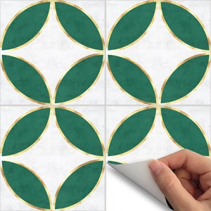 Floor tile stickers, Peel and stick tile - Vinyl Cement Tile with Gold Details - Set of 24 or 48 pcs - #cement10