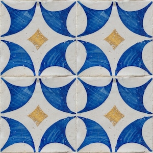 Floor tile stickers, Peel and stick tile for wall and floor, Blue yellow Hand painted portuguese tile - Set of 24 or 48 pcs - #vintage12