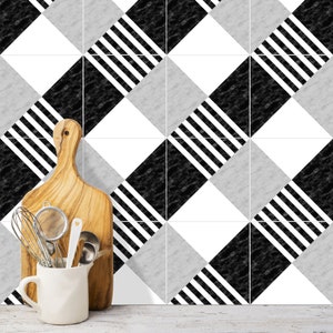 Floor tile stickers, Peel and stick tile for wall and floor - Faux Marble - Black and White - Custom colors - Set of 24 or 48 pcs - #MS03