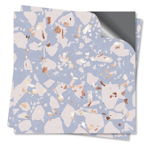 Floor tile stickers, Peel and stick tile for wall and floor, Backsplash decals - Lilac gold modern terrazzo - Set of 24 or 48 pcs - #12