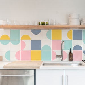 Peel and stick tile, Backsplash decal - Geometric Tile stickers pastel colors - Wall floor - Custom colors tile - Set of 24 or 48 pcs - #257