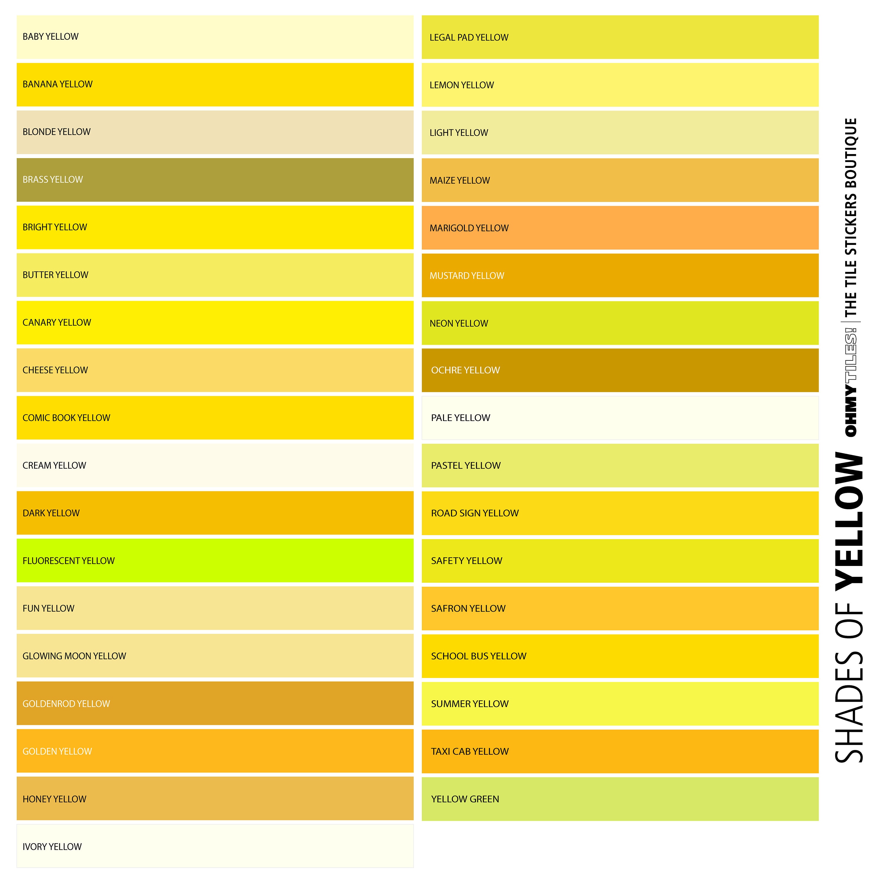 Yellow Types Color Code YELLOW Solid Color Chart - Peel and Stick Tile for Wall and Floor, 1 X ...