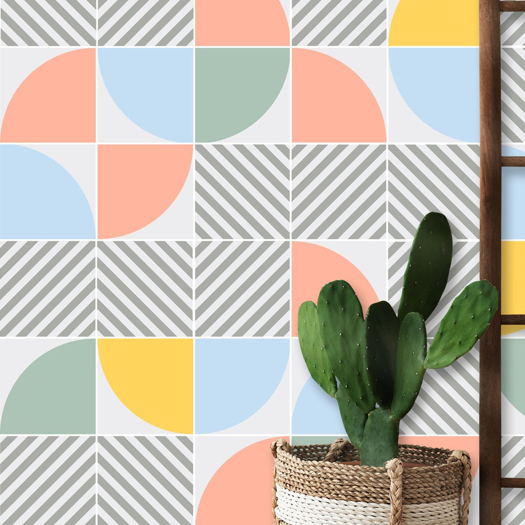 Floor Tile Stickers, Modern Geometric Graphic Backsplash, Peel and