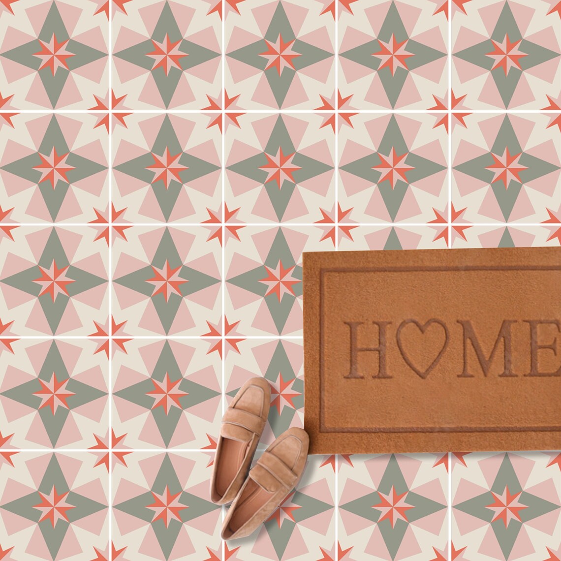 Sage Green And Pink Tiles