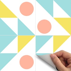 Peel and stick tile, Vintage backsplash decal, Midcentury modern retro tile sticker wall floor - Custom color - Set 24 or 48 pcs - #geo256