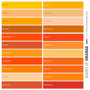 ORANGE Solid Color Chart - Peel and stick tile for wall and floor, 1 x 12&quot; tile sticker sheet sampling shades of orange