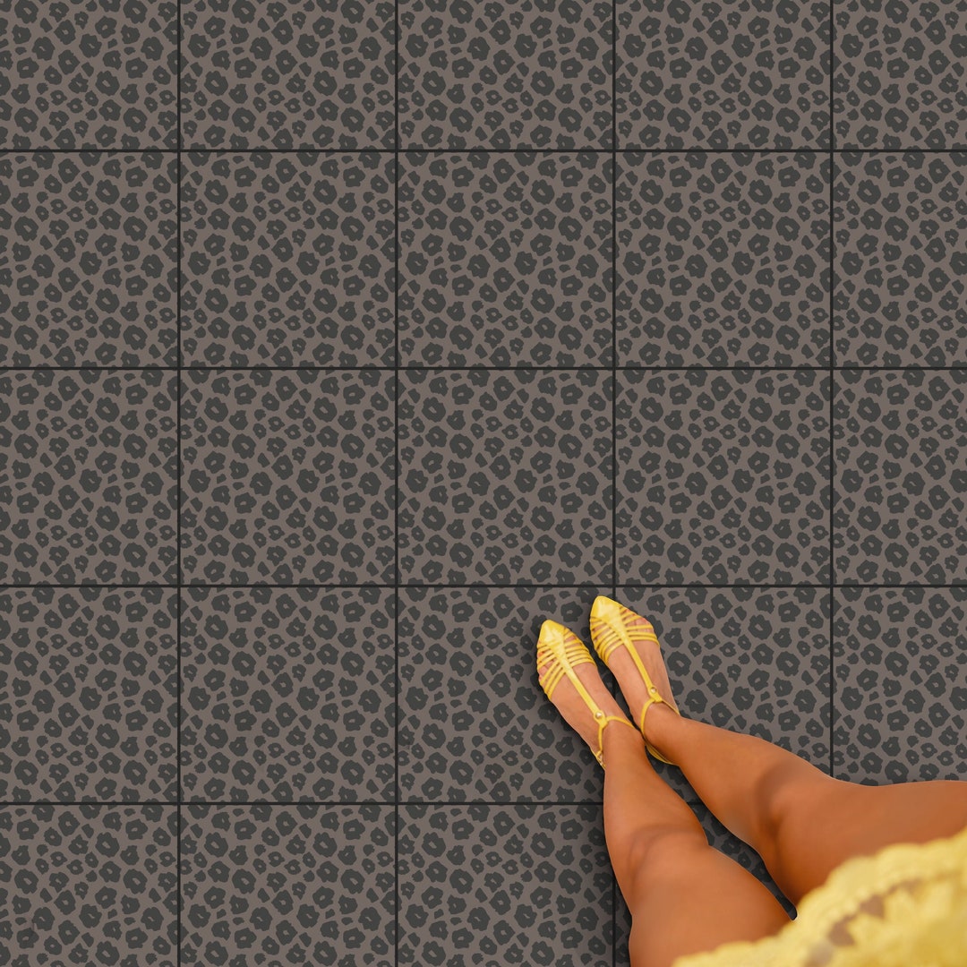 Floor Tile Stickers Modern Animal Print Tiles in Brown and Etsy