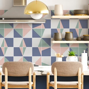 壁や床に貼る剥がして貼るタイル、ミッドセンチュリーモダングラフィックタイルステッカー - カスタムカラータイル - 24 個または 48 個のアソートセット - #241