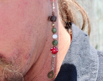 Jack Sparrow Earrings: Piece of Eight, Hemp, Jade & Chinese Coin