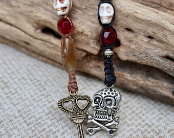 Hilo de cuentas de pelo pirata: Calavera, dijes de llave - Accesorio de trenza de cáñamo