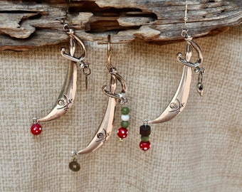 Pirate Sword Earrings: Pewter Connector, Jade & Wood Beads