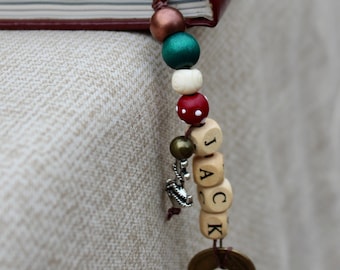 Marcapáginas pirata: piel de ante, dije de ancla plateado, personalizado