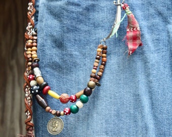 Pants Chain: Jack Sparrow Pirate Dread Beads & Sword Keychain, choose from 2 sizes