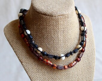 Macrame Hemp Choker Necklace: Tribal Style Beaded Cord Necklace, choose from 2 styles