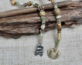 Pirate Hair Bead Strand: Skull, Seashell & Hemp Cord