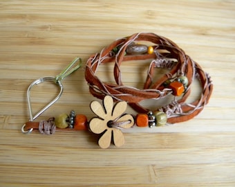 Leather Daisy Lanyard: Macrame Hemp Cord ID Badge Holder