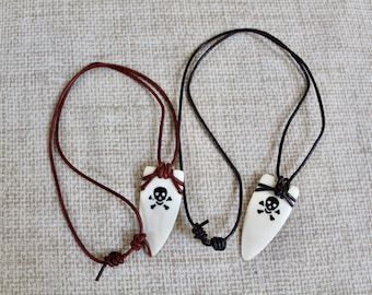 Pirate necklaces with arrowhead bone pendant and leather cord in adjustable length