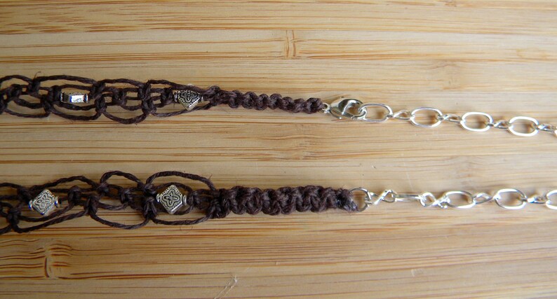 dark brown hemp and turquoise with adjustable length Macrame necklace with peace sign