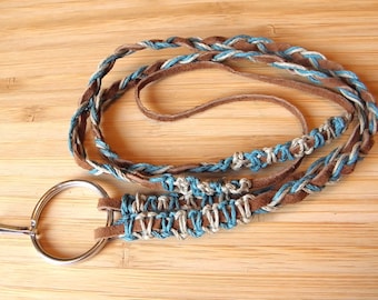 Leather ID/Phone Lanyard: Braided Suede & Hemp Cord ID Holder